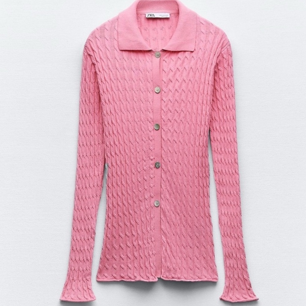 Zara NWT pink cableknit top M